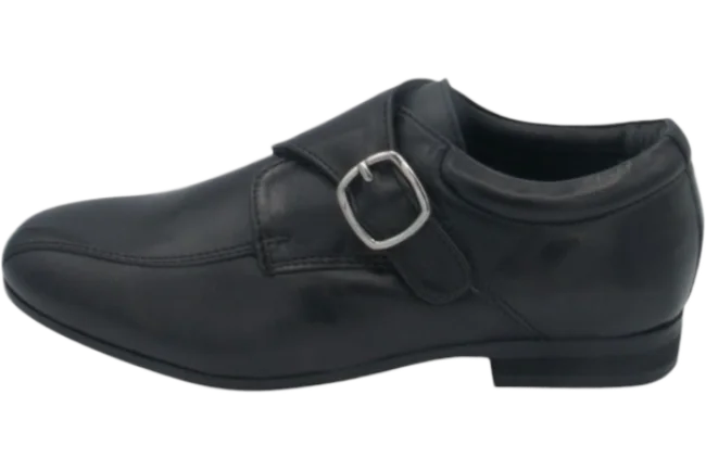 Benelaccio Boys' Leather Buckle Velcro Dress Shoes - Black - view 3
